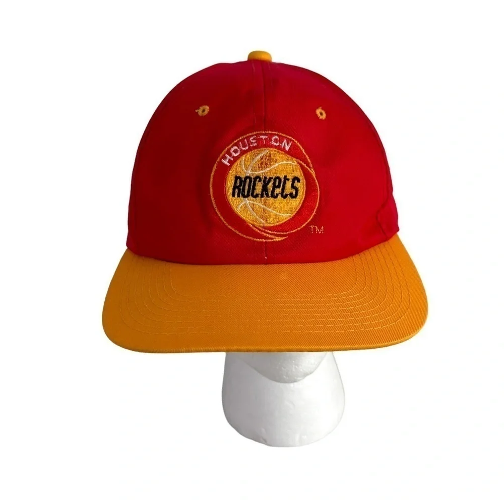 Vintage Houston Rockets Hat Cap Adjustable Snapback Red Yellow